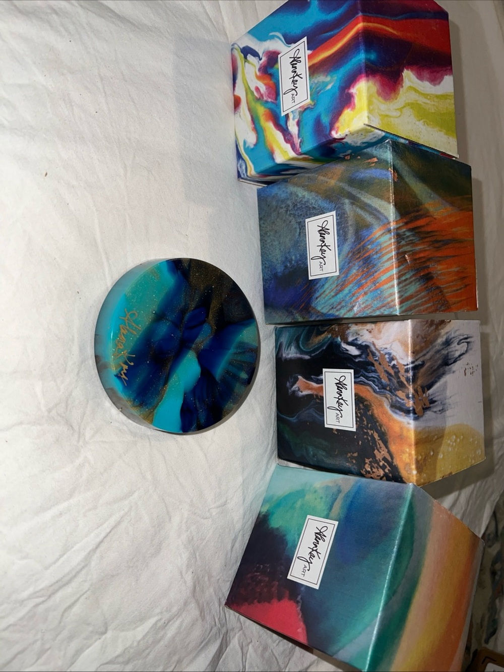 Lot of 4 Abstract Glass Art 10oz Tumblers